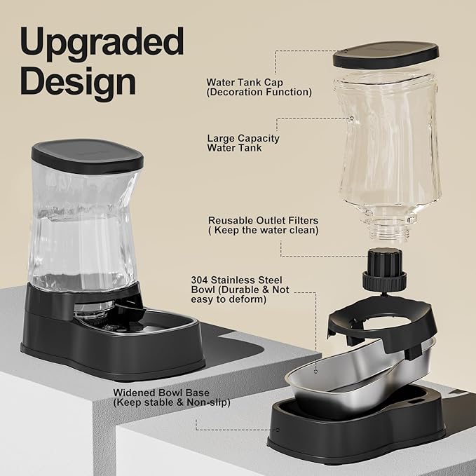 Gardner Pet Automatic Dog Water Dispenser Gravity Stainless Steel Water Waterer Feeder, Large Capacity Water Feeding Bowls for Medium & Large-Sized Dogs Cats Other Pets -(2.1 Gallon)