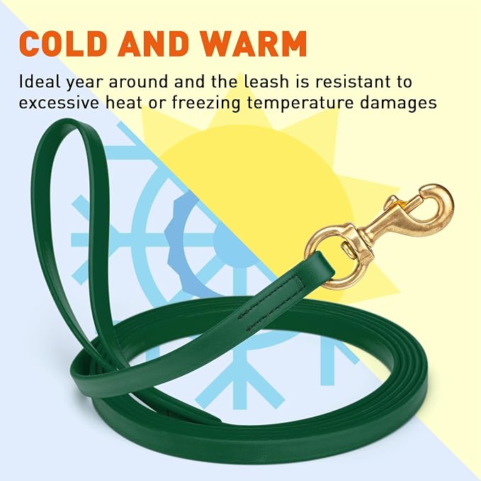 Viper Biothane K9 Working Dog Leash Waterproof Lead for Tracking Training Schutzhund Odor-Proof Long Line with Solid Brass Snap for Puppy Medium and Large Dogs, 33ft Hunter Green