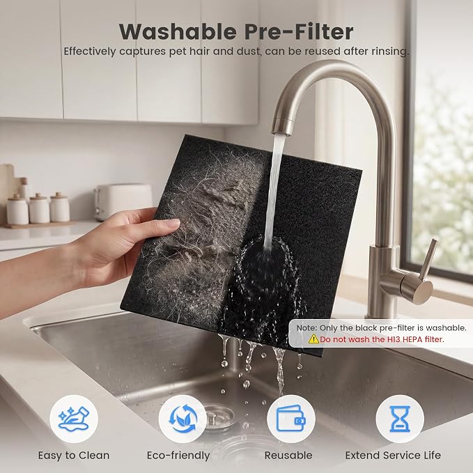 Air Purifiers for Home Large Room Up to 3000 sq ft, H13 HEPA Filter Washable, PM2.5 Air Quality Sensor, Quiet Sleep Mode, 8X Dual-Side Air Cleaner for Bedroom Pet Dander Smoke Dust Pollen