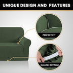 Stretch Sofa Cover Slipcover 1-Piece, Spandex Jacquard Fabric Universal Couch Cover for 3 Cushion, Washable Non Slip Sofa Cover, Pet Friendly (Large Sofa 90"-100",Bronze Green)