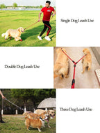 3 in 1 Durable Nylon Dog Leash with Padded Handle, 360° Swivel Multiple Dog Leash No Tangle, Lead for Medium Large Dogs, Walking & Training Double Dogs Leash Red