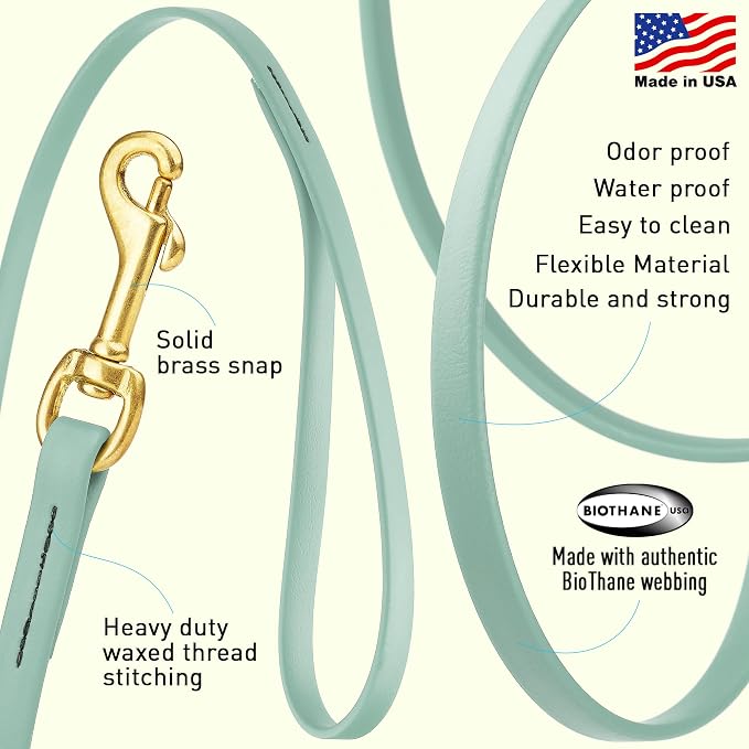 Viper Biothane K9 Working Dog Leash Waterproof Lead for Tracking Training Schutzhund Odor-Proof Long Line with Solid Brass Snap for Puppy Medium and Large Dogs, 20ft Sage Green