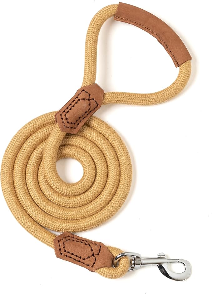 Mile High Life Dog Leash with Genuine Leather Handle, 6 FT/5 FT/4 FT | Leather Grip Rope Leash, Heavy Duty 360° Swivel Metal Clasp, for Small Medium & Large Dogs
