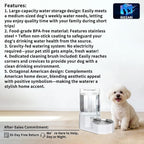 Sfozstra Dog Water Bowl Dispenser: 7L White Gravity Stainless Steel Bowl | Stable Non-Slip Base/Easy Refill/Indoor & Outdoor Use/Food-Grade Materials/Indoor & Outdoor Use