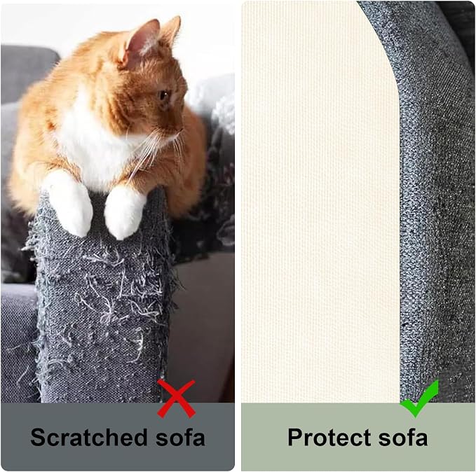 SREBAY Cat Scratch Couch Furniture Protector, Self-Adhesive Scratch Pad | 39.3x15.8In Thickened, DIY Climbing Cat Carpet Mat for Door Window Protector, Couch Guard from Claw with Pins&Tape, OffWhite