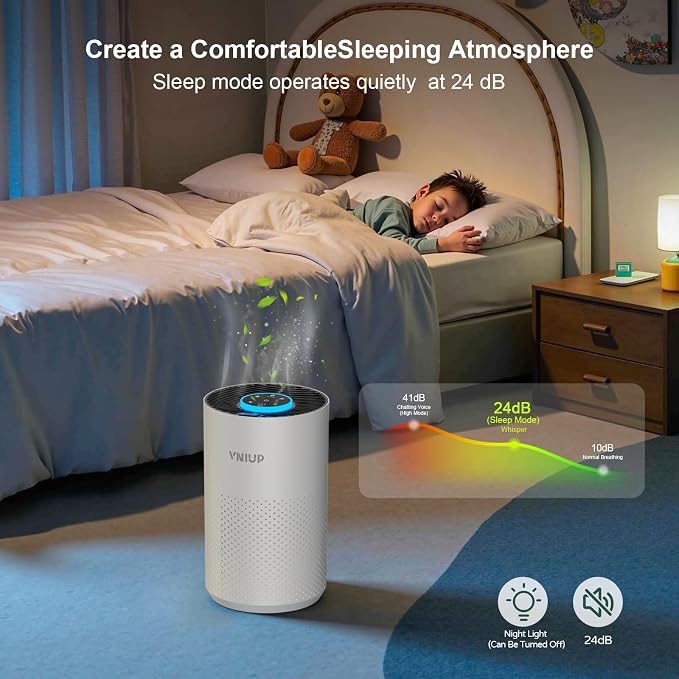 Air Purifiers for Bedroom Home up to 1350 ft² - Vniup H14 True Room Air Purifiers for Bedroom, with Fragrance Function Sleep Mode& Light Mode Air Cleaner for Pet Dander Odor Dust Smoke