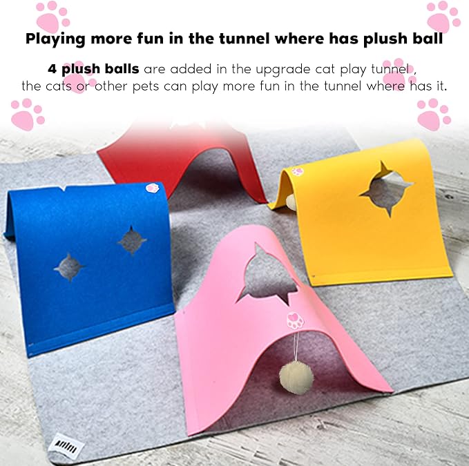 Cat Toys Tunnel for Indoor Cats, Interactive Cat Enrichment Furniture with Plush Ball for Small Animals Pets, Kittens, Rabbit Cave Accessories | 35.4" Multi-Entrance Cat Play Tunnel with Cozy Hideaway Space, Provides Enrichment, Exercise, Exploration &...