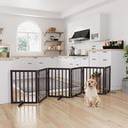 Semiocthome Bamboo Dog Gates for The House Extra Wide, 6-Panel Freestanding Pet Gates with 4PCS Metal Stands for Doorways and Stairs, 24“H Foldable Dog Fences Indoor, Expands Up to 110" (W) Espresso