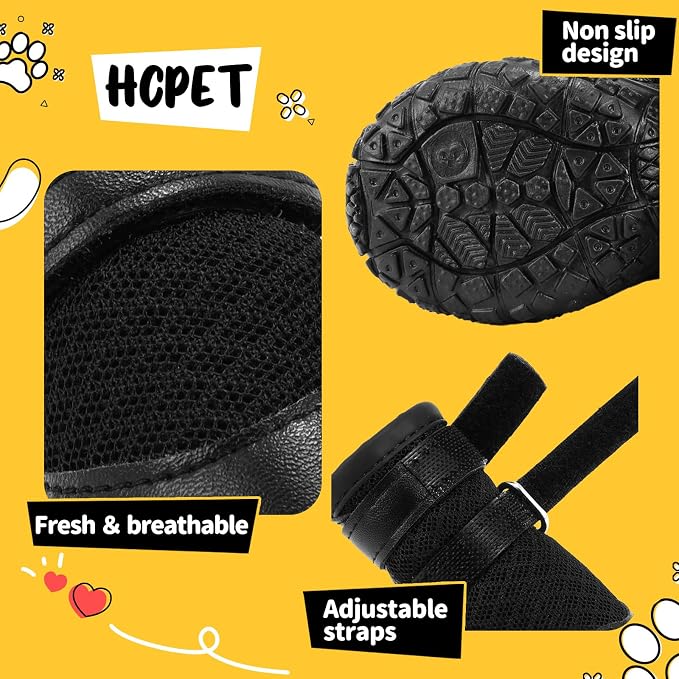 Dog Shoes for Small Dogs, Dog Boots & Paw Protectors for Hot Pavement Winter Snow Hiking, Anti-Slip Dog Booties for Hardwood Floor Black Size 2