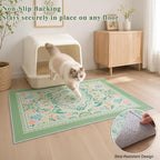 Bienbee Cat Litter Mat, 2PCS 28"x20" Machine Washable Litters Box Mats Non-Slip &Waterproof Cat Litters Trapping Mats Easy to Clean Mat for Litter Box Less Waste Protects Floors Bean Green Mandala M