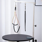 Dog Grooming Table Arm with Hammock - Adjustable Height, Pet Grooming Hammock, No Sit Haunch Holders, Loop Noose Heavy-Duty Clamp (Stainless Steel)