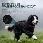 Kouser Waterproof Full-Body Coverage Dog Raincoat, Black 3XL | Dog Raincoat with Reflective Stripes, Adjustable Dog Rain Jacket with Leash D-Ring, Hooded Poncho for Small Medium Large Dogs