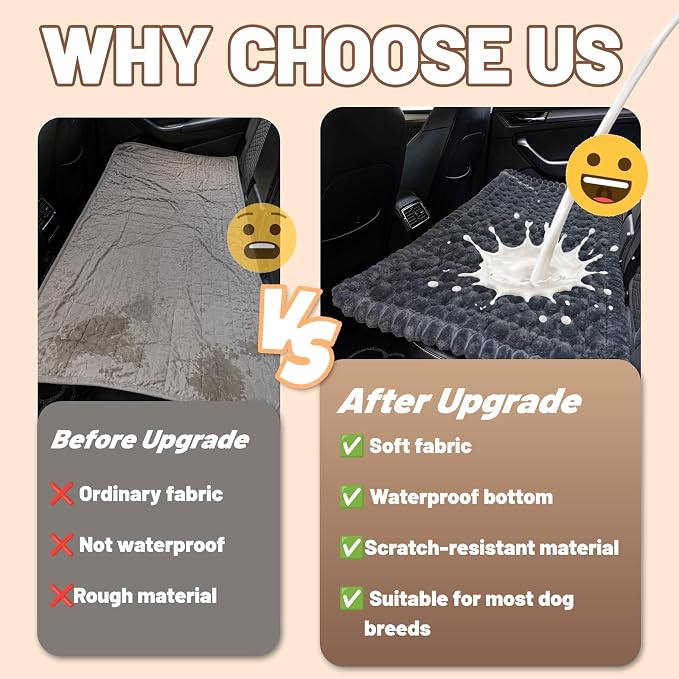 Dog Car Seat Waterproof Bed Cover Nonslip Car Back Seat Soft and Comfortabl | Pet Bed Mat Car Blanket for Travel Backseat Extender Seat Covers Dog Bed for Cars Trucks and SUVs (Grey Cover 23.6” x 51”)