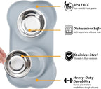 Hubulk Pet Dog Bowls 2 Stainless Steel with No Spill Non-Skid Silicone Mat + Pet Food Scoop Water and Food Feeder Bowls for Feeding Small Medium Large Dogs Cats Puppies ( Gray)