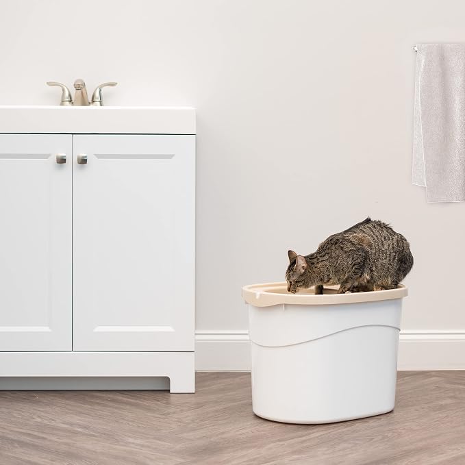 IRIS USA Large Top Entry Cat Litter Box, Hooded Privacy, Beige | Dog-Free Zone, Enclosed Top Access, Protected Interior, Dog Proof Pan, Odor Trapping, Reduced Tracking