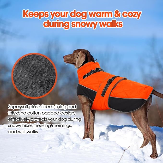 QBLEEV Warm Dog Jacket - Reflective, Adjustable Winter Coat with Turtleneck for Cold Weather, Waterproof Fleece Snowsuit for Small, Medium, Large Dogs