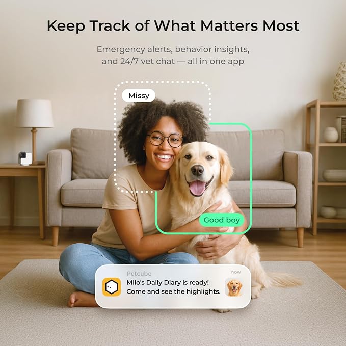 Petcube Cam 360 (2-Pack) – Wi-Fi Pan-Tilt Pet Security Camera with App | 1080p HD video, 360° rotation, night vision, AI alerts for dog, cat & home monitoring. Includes 2 cameras