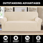 Stretch Sofa Cover Slipcover 1-Piece, Spandex Jacquard Fabric Universal Couch Cover for 3 Cushion, Washable Non Slip Sofa Cover, Pet Friendly (Large Sofa 90"-100",Biscotti Beige)