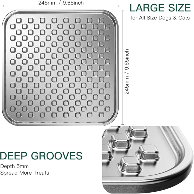 Lick Mat for Dogs & Cats, Double-Wall Stainless Steel, Large-2Pack | Chew-Proof, Anxiety Reducer, Whisker-Friendly for Cats, Non-Slip Heavy Duty Base, Raw Feeding Pad, Dishwasher Safe