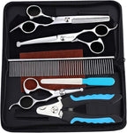 Freewindo Dog Grooming Scissors Kit - Safety Round Tip, Heavy Duty Stainless Steel Scissors and Nail Clippers for Full Body Grooming