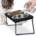 Elevated Cat Food Bowl for Indoor Cat, Black Raised Water Bowl Set for Pet | Whisker Friendly, Anti Vomit, Feeding Station for Puppy, Stainless Steel, Pet Dish, Easy Assembly, Bamboo, Dishwashers Safe