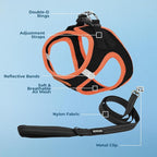 Best Pet Supplies Voyager Step-in Air All Weather Mesh Harness and Reflective Dog 5ft Leash Combo with Neoprene Handle, for Small, Medium and Large Breed Puppies - Black/Orange Trim, X-Large