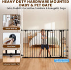 Mumeasy 150" Extra Wide Baby Gate, Play Yard Long Dog Gate for Doorways | Pet Gate Auto Close Walk Thru Door, Adjustable Large Child Safety Fence Gate for House Fireplace Outdoor,6 Metal Panels,Black