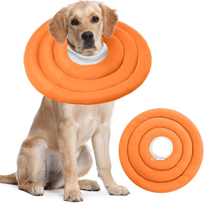 IDOMIK Dog Recovery Collar, Waterproof Soft Dog Cone After Surgery | Comfy Protective Elizabethan Collar Alternative for Dogs Cats, Adjustable Pet Neck Donut Cone Anti-Licking Wounds,Orange,2XL