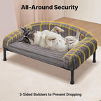 Veehoo Elevated Dog Bed with Bolster Cushion, Fluffy Plush Dog Couch Beds for Small Dogs, Cats, Washable Raised Pet Cot with Non-Slip Feet for Indoor or Patios Use, 30 x 20 Inches, Grey