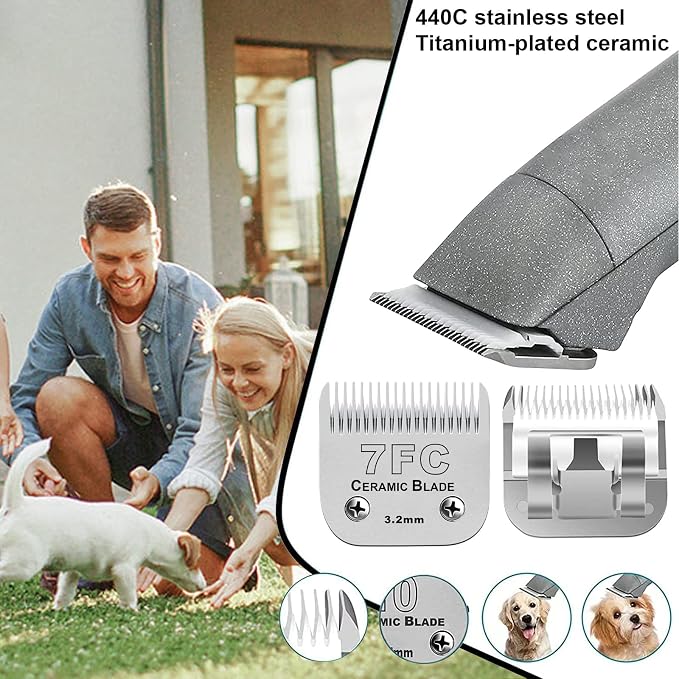 7FC Blades Dog Grooming Clipper Blade Compatible with Andis | Grooming Blades for Oster A5/Wahl KM Series, Ceramic Blade, Stainless Steel Blade