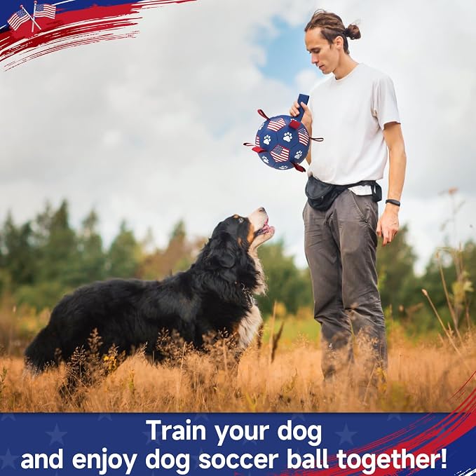 QDAN Dog Balls with Straps, Large Herding Balls for >90lbs Dogs, Soccer Toy | 9 Inch Soccer Ball for Dogs with Tabs for Outside Play, High Energy Dogs to Keep Them Busy, Interactive Tug Toy for Training