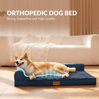 Patas Lague Orthopedic Large Dog Bed Pet Sofa Beds 48''X30''Navy Blue | L Bolster Egg-Crate Foam Dog Couch For Large Sized Dogs, Waterproof Removable Washable Cover, Pet Mat with Nonskid Bottom