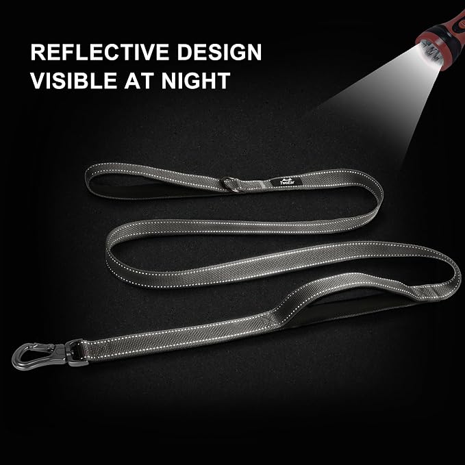 Twoear 6FT 1IN Heavy Duty Dog Leash for Large Dogs with 2 Padded Handles | Traffic Handle Extra Control, Auto Lock Hook, Strong Reflective Walking Leash for Night Safety, Medium and Large Breeds,Grey