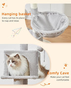 Taoqimiao Cat Tree, 49In Cat Tower for Indoor Cats Large Adult | 2 Luxurious Cat Condos, Thick Padded Top Perch, Adjustable Hanging Baskets, 5 Scratching Sisal Posts, Light Gray MS029LW