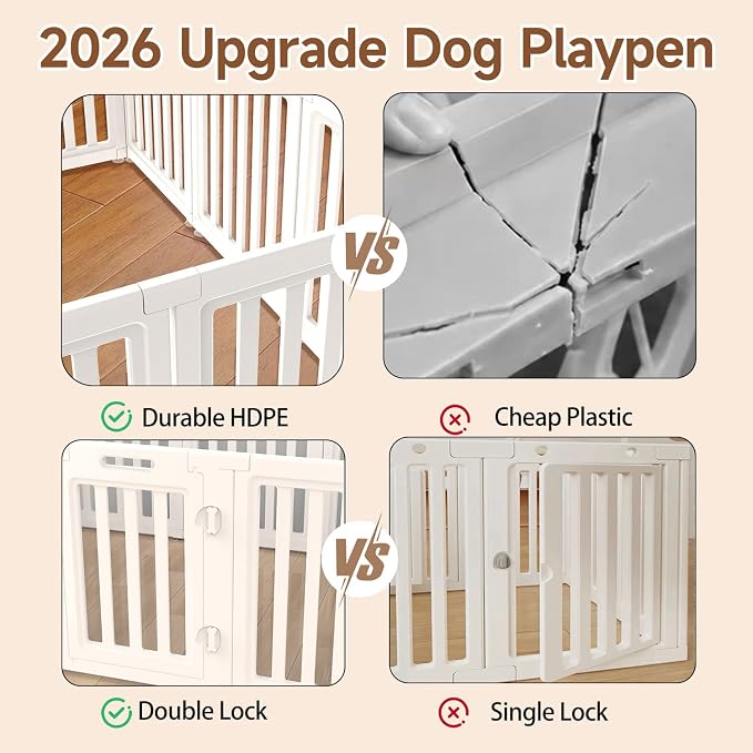 EVERFRONT Dog Playpen with Door - Dog Pen Indoor - Easy Assemble Dog Play Pen - Puppy Playpen, Cat Playpen, Small Animal Playpen, Dog Play Pen Indoors (White, 24", 8 Panels)