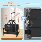 Petskd Small Pet Carrier 17"x11"x9.5" with Wheels Airline Approved, Black | for Alaska Airlines, Lockable Safety Zippers and Anti-Scratch Mesh, Pets Under 10 lbs