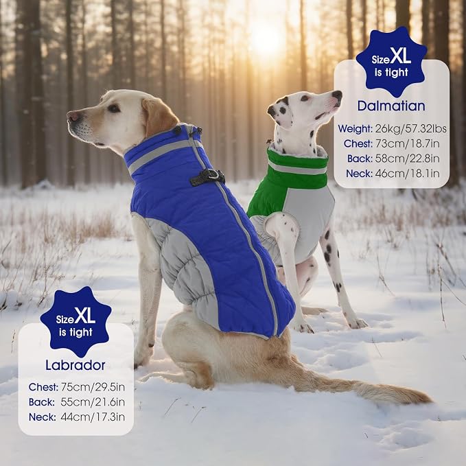 FUAMEY Dog Jacket for Medium Dogs Warm Dog Jackets with Harness Built in | Dog Winter Jacket Cold Weather Snow Puppy Vest Water-Resistant Zip up Dog Fleece Jackets High Visibility Green M