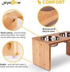 Elevated Dog Bowls, Bamboo Raised Dog Bowl for Large Dogs & Medium Dogs, with 2 Stainless Steel Bowls (10'' Tall–48 oz Bowl)