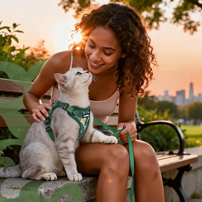 rabbitgoo Cat Harness and Leash Set, Escape Proof Vest, Rainforest Green | Soft Breathable Mesh, Easy Adjustable Fit, Snap Buckles, Sturdy Clip, Reflective Strips, for Kittens & Small Cats Walks, Xxs