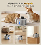 Stainless Steel Cat Water Fountain, 186fl.oz/1.45Gal Cordless Dog Fountain | Wireless Pet Fountain; 5000mAh Battery; Indoor; Triple Water Modes; 25 dB Ultra-Quiet