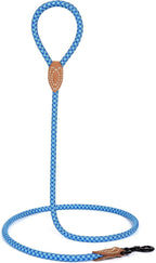 Mile High Life Dog Leash with Genuine Leather Connection, 6 FT/5 FT/4 FT | Rope Leash, Heavy Duty 360° Swivel Metal Clasp, for Small Medium & Large Dogs (Sky Blue, 60 Inch)