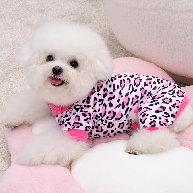 XPUDAC 4 Pack Dog Pajamas Soft Strechy Duck Pink Print Dog Clothes for Small Medium Dogs Girl Boy Cat Apparel, L