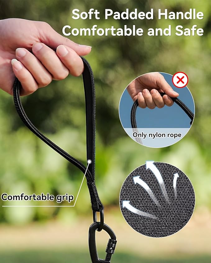 Joytale Long Dog Leash for Yard Tie Out & Recall Training, Black, 15FT | Secure Locking Carabiner, Removable Padded Handle, Reflective Webbing for Night Safety, Ideal for Outdoor Play and Camping