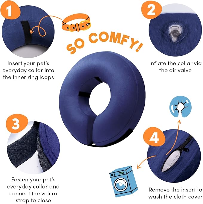BENCMATE Inflatable Dog Cone Collar Alternative, Soft Dog Cone for Small Medium Large Dogs and Cats, Neck Recovery ECollar Donut Collar After Surgery (XLarge, Navy Blue)