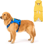 2-in-1 Dog Harness with Built-in Raincoat, Waterproof Packable Dog Rain Jacket, Reflective Adjustable Dog Rain Coat with Leash Portal, Royal Blue Harness/Bright Yellow Raincoat, Large