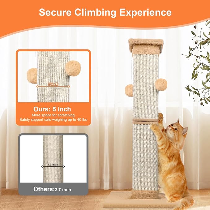 Cat Scratching Post 33 Inch Nature Sisal Cat Scratch Post for Indoor Cats, Large Cat Scratcher Protect Your Furniture Orange