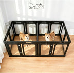 2 Room Acrylic Dog Playpen Indoor, Height 24", 14 Panels, Ideal for Small & Toy Dogs, Black