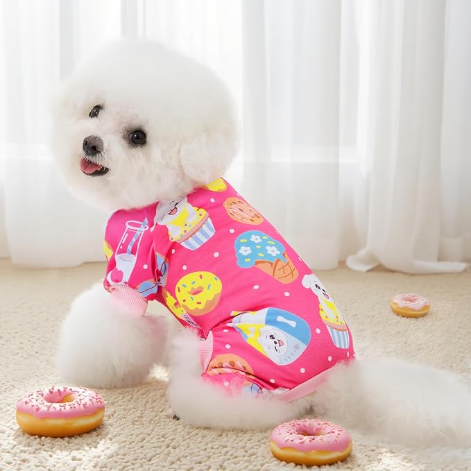 XPUDAC 4 Pieces Dog Pajamas for Small Medium Sized Dogs Stretchable Dog Pjs Soft Puppy Clothes Boy Girl Cats Pet Outfits, M