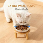 Havniva Elevated Cat Bowls, Ceramic Cat Bowl with Bamboo Stand Wide Opening | 5.7” Raised Cat Food Bowls, Whisker Friendly Cat Dish, Anti-Slip Cat Water Bowls, Shallow Cat Bowls, Cat Food & Water Bowl