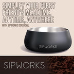 Sipworks Stainless Steel Pet Water Bowl for Cats & Dogs | Reusable Stainless Steel Insulated Food Bowls for Cat Dog | No Slip No Tip No Spill BPA Free | 32oz | Mahogany
